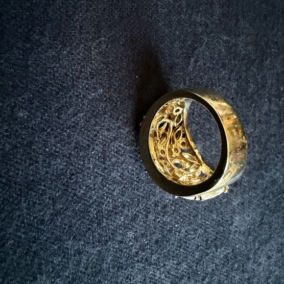 Vintage Gold Tone Rhinestone Floral Statement Ring - Picture 6 of 8